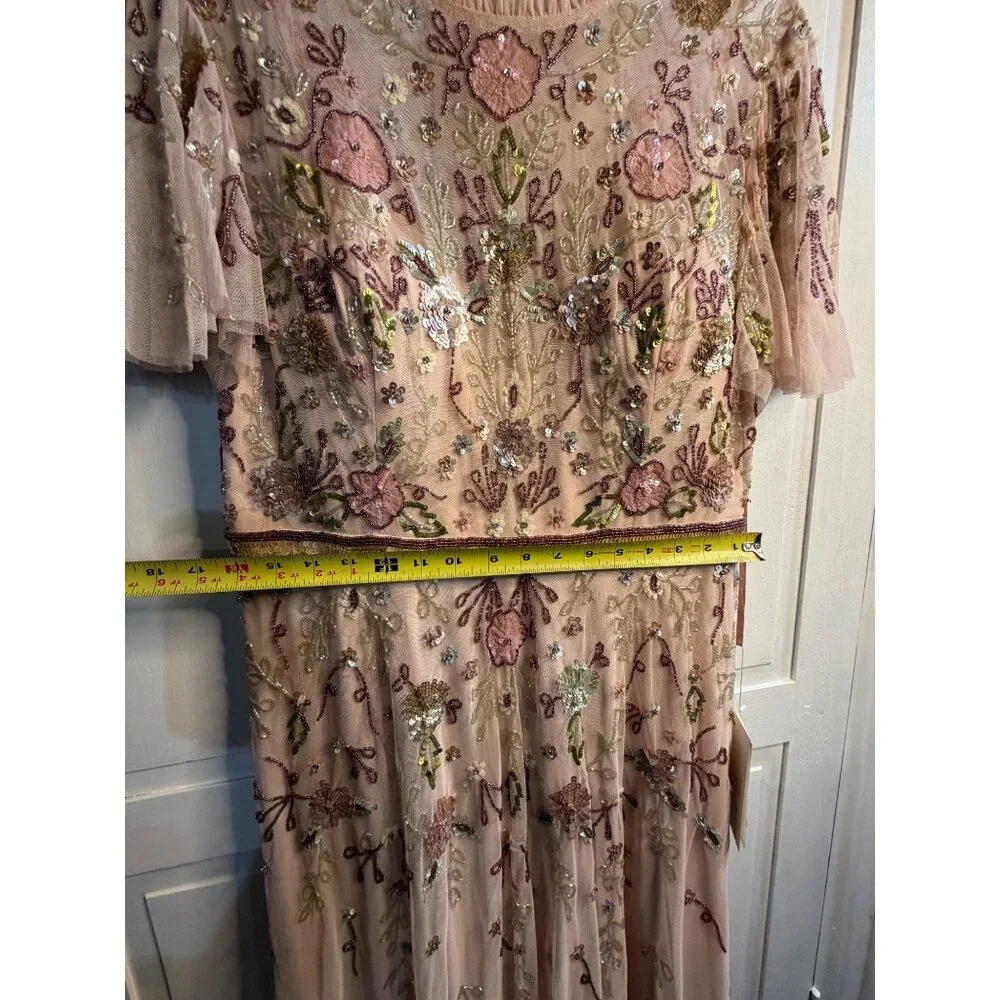 NWT Mac Duggal Floral Sequined Embellished High Neck Butterfly Sleeve Gown SZ 14 - Picture 11 of 14